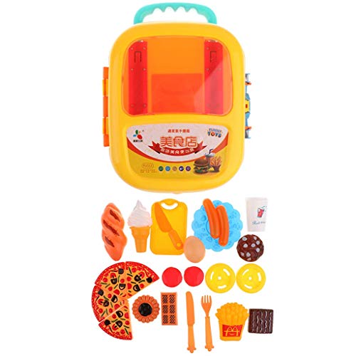 Preisvergleich Produktbild Tubayia Plastik Küche Pizza Lebensmittel mit Aufbewahrungskoffer für Kinder Früherziehung Rollenspiele Spielzeug (Gelb)