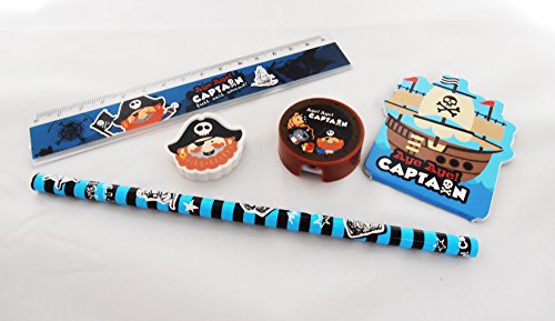 4x Schreibset Pirat, Mitgebsel Piratenparty, Schule, Seeräuber Kapitän, Papagei, Katze, Affe