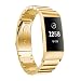 Produktbild MuSheng for Fitbit Charge 3 Armband, Edelstahl Ersatz Uhrenarmband Wrist Strap mit Metallschließe Band Schlaufe für Fitbit Charge 3 (Gold)