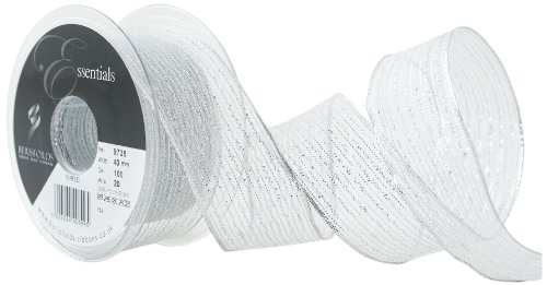 Berisfords 40 mm Wired Tinsel Mesh Ribbon, Silver