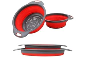 Collapsible Colander, 2 Foldable Kits, DLD Food Grade Silicone Kitchen Strainer Space-Saving Foldable Filter Colander, Sizes 8"-2 quarts, 9.5" -3 quarts. (red) …