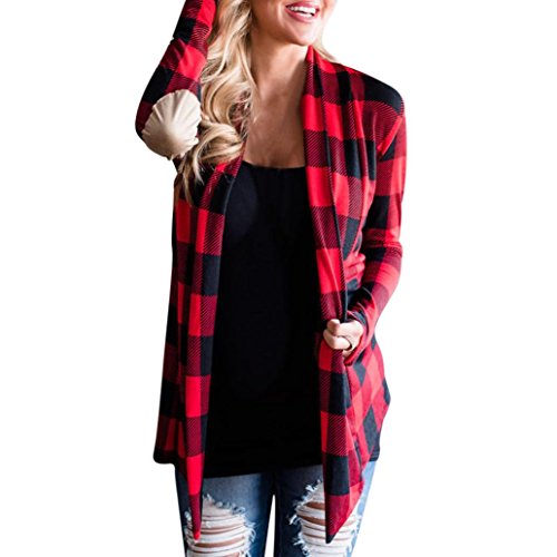 Preisvergleich Produktbild KanLin Damen kariert lässig, locker kimono strickjacke (XL, Red)
