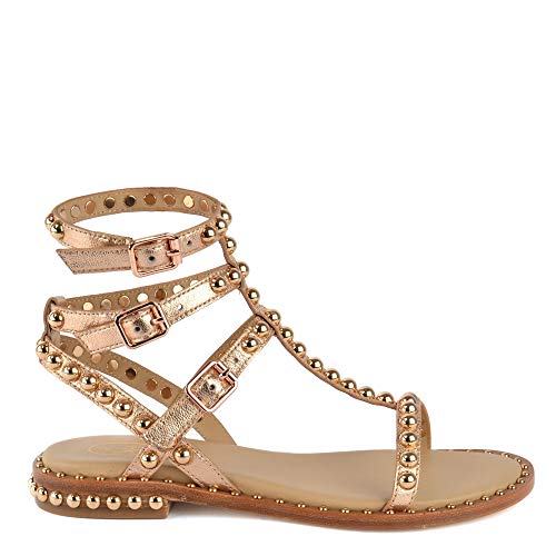 Ash Footwear Play Rame Sandales Plates, Sandales en Cuir Rose, Sandales à Crampons dorés, Sandales pour Femmes 37 Rame