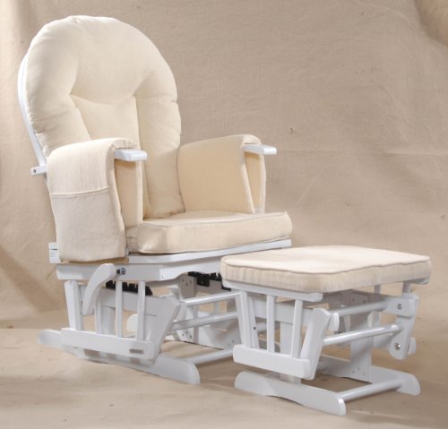 Sereno (white) Nursing Glider maternity rocking chair with glide lock and footstool