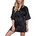 Produktbild MOIKA Satin Nachtwäsche Damen V Ausschnitt Kurze Ärmel Einfarbig Kimono Bademäntel Sexy Morgenmantel mit Gürtel Nachtkleid Kurz Robe Hausdienst
