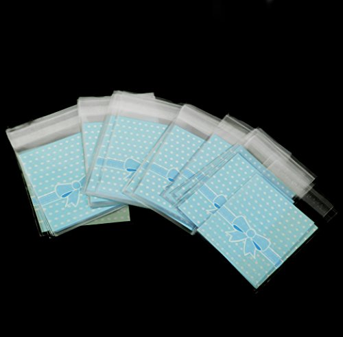 Generic 100pcs Transparent Klein Plastiktütchen Geschenkverpackung Beutel Tasche Weihnachten für Cookie Kekse Snack Süßigkeiten Geschenk Blau - 3