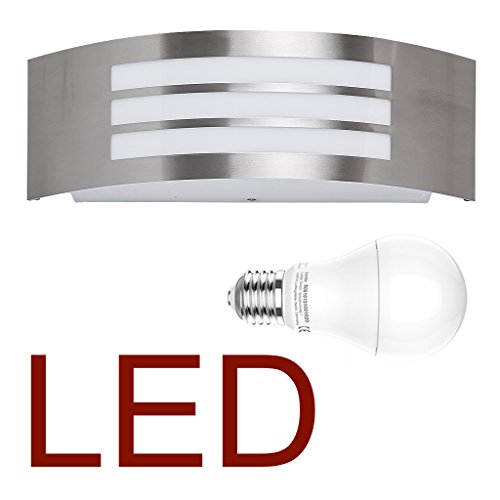 LED Wand-Außenleuchte mit & LED Leuchtmittel - Edelstahl Außenlampe Hoflampe Gartenlampe Gartenleuchte [Energieklasse A+]