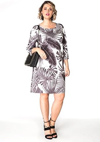 Yoek Women's Plus Size Dress Palm Leaves Grey Multi, 20/22 Curve