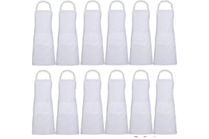 TESIN 12 PCS Plain Color Bib Apron Adult with 2 Front Pocket,Cooking Kitchen Aprons for Women Men Chef