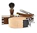 Hand Assembled Classic Collection Vintage Barber Salon Outstanding Wooden Box Straight Cut Throat Wooden Shaving Razor Wooden Black Badger Hair Shaving Brush Natural Tan Cow Leather Strop & DOVO Honing Paste. Gift Set 5 Pc Luxury Kit.