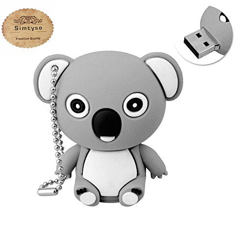 Simtyso 16GB USB Stick 2.0 Speicherstick Neuheit Nett Koala Tier Flash Laufwerk Drive mit Schlüsselanhänger Grau(32g,Der koala)