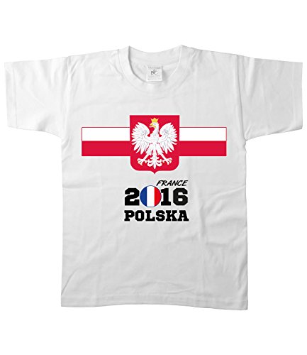 Artdiktat – EM 2016 Polska Fan T- Shirt für Damen Herren Kinder und Babys – Trikot Ersatz – inkl. Wunschname und Nummer EM 2016 Frankreich Kinder Größe 134/146, weiß