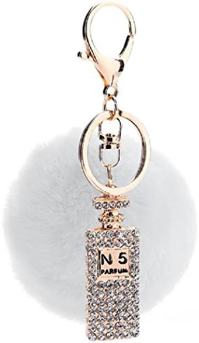 Aokbi 2017 New Hot Solid Color Artificial Rabbit Fur Ball Keychain Handbag Car Key Ring (White)