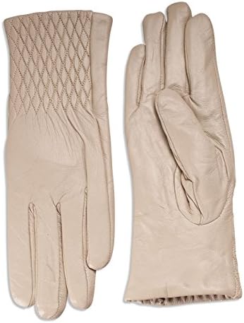 Quivano Womens Soft Winter Genuine Leather Gloves With Stylish Decorative Diamond Stitching # 396-200 [Cream] [X-Small]