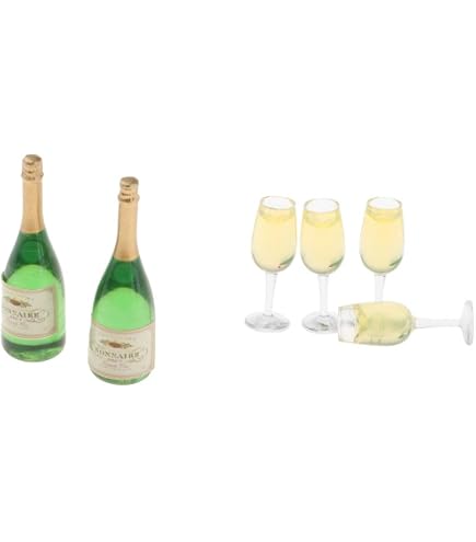 Miniatur Champagner-Set Für Puppenstube – 1 Flasche + 4 Gläser, Maßstab 1:12, Flasche 5,8 Cm Hoch