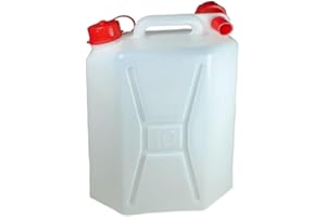 AURACASA Tanica per Acqua in Plastica, in bianco con Tappo Rosso, Contenitore Portatile (CLASSICO, 10 LT)