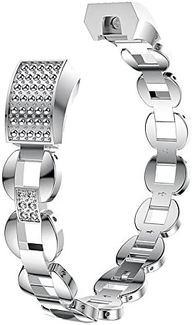 Fitbit Alta and Alta HR Bands Metal, Jewelry Bangle Adjustable Bracelet with Rhinestone Bling Replacement Band for Fitbit Alta HR and Alta Women Silver Rose Gold Gift Box (style 2 silver)
