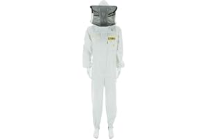 LYSON Combinaison d'apiculture avec voile, manchettes avec trou pour le pouce - Combinaison d'apiculture aérée - Vêtement d'apiculture professionnel avec chapeau amovible - Qualité supérieure (L,
