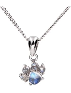 Luna Azure Echt Mondstein Sterling Silber Katzenpfote Anhänger Halskette 18