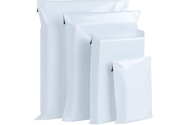 100 Pièces Emballage Colis Vinted, 4 Tailles Enveloppe Plastique Expedition, Auto-Adhésive Pochette Envoie Colis Vinted, Sac Colis Vêtements/Chaussures, Sac Postal Imperméable Blanc