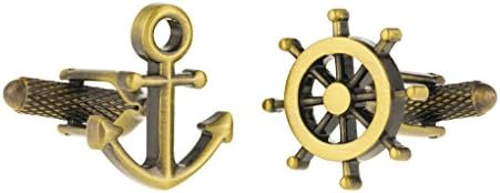 Ships Anchor and Wheel Nautical Cufflinks In Black and Red Coloured Cufflink Box (Gold Colour)