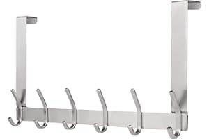 YUMORE Over The Door Hook Hanger,Stainless Steel Over Door Hanger 12 Hooks Coat Hanging Hooks Rack for Clothes Towels Robes, Brushed, Space Saving