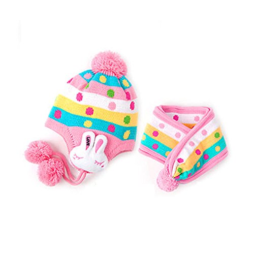 Topro Lovely Warm Earflap Bunny Earmuffs Beanie Hat Cap + Scarf Set for Baby Color Pink