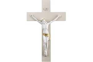 MAZZOLA LUCE Crocifisso da appendere a parete 25x16 cm croce legno colore nocciola cristo bianco decoro oro