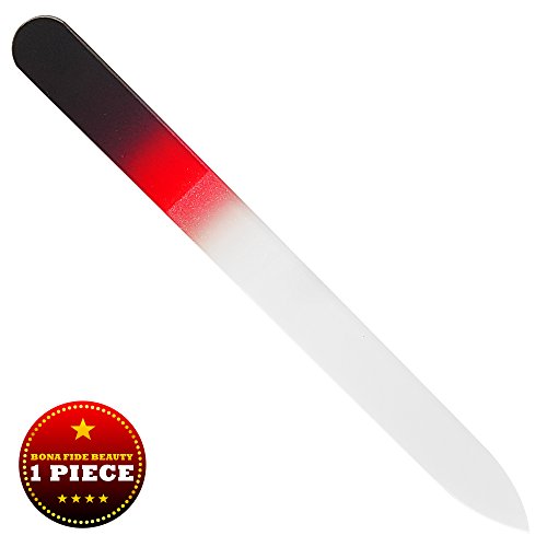 Bona Fide Beauty Crystal Nail File - 1 Piece Black/Red Czech Glass Nail File with case - Best Glass Nail File for Nail Care - Great Fingernail File for Fingernail Strengthener - File Nails Gently
