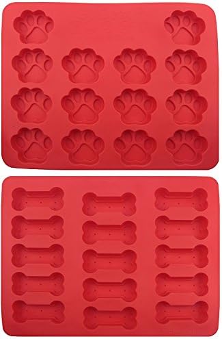 KKMore 2-pack Food Grade Large Mats Trays, Puppy Pets Dog Paws & Bones Silicone Baking Moulds, Bake Dog Treats For Pets, Kids, Dog-lovers, Kitchen Tips