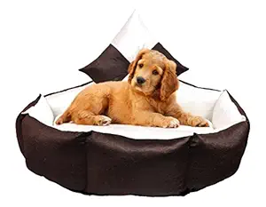 slatters be royal store Round Shape Reversable Dual (Cream and Black) Color Ultra Soft Ethnic Designer Velvet Bed for Dog/Cat (Export Quality) Small