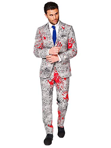 OppoSuits Faschingskostüme und Halloween Anzüge für Herren - Mit Jackett, Hose und Krawatte,Zombiac, Grau,58