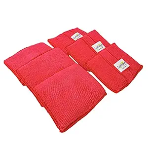 SOFTSPUN Microfiber Reusable Square Polishing Pad, 6 Pieces Set, (Red) Multipurpose. Ultra-Soft Applicator Pads with Finger Band Perfect Cleaning for Car, Bike, Window, and More.