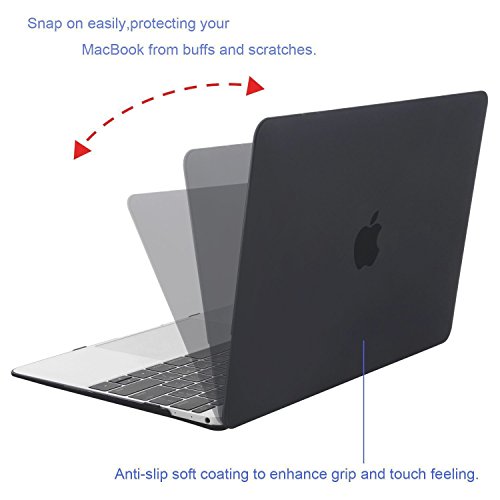 MOSISO Ultra Slim Plastik Hartschale Schutzhülle Hülle Snap Case für Neu MacBook Pro 12 Zoll mit Retina Display A1534, Schwarz - 2