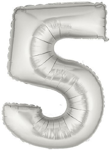 Nr. Luftballons – 101,6 cm/100 cm Folie Geburtstag & Party Luftballons silber Buchstaben, silber, Nummer 5