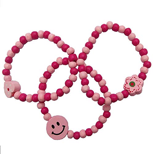 HaSaH Wow! 8 X Jolie Rose Filles en Bois Bracelets en 3 Mignon Designs - Idéal en Tant Que Remplissage Sac Soirée Bijou