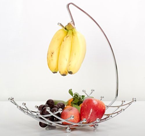 Fruit Basket with Banana Holder, Luxe Premium's High Quality Fruit Basket with Banana Hanger, Elegant and Decorative Chrome Fruit Bowl with Banana Hook, Amazing Design, Fashionable and Stylish Look by Luxe Premium