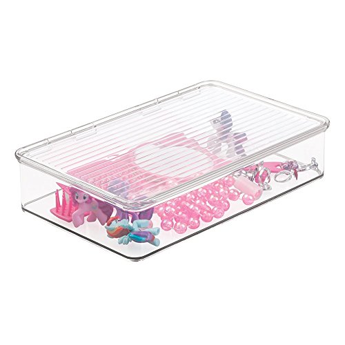 mDesign Spielzeugbox für Kinder-/Babyspielzeuge für Actionfiguren, Autos, Stifte, Puzzles - 18.4 x 27.3 x 6,4 cm, Durchsichtig