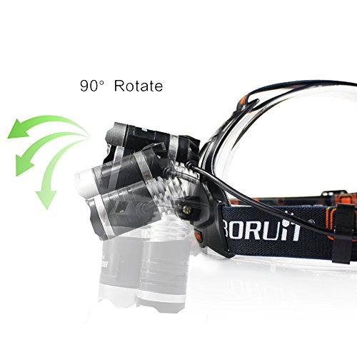 Boruit RJ-3000 Led Stirnlampe mit Rotlicht (1xT6 Weiß + 2xR2 Rot) – Jagd Rot Kopflampe – Rote Rücklicht – 5000 Lumen Kopflampe Stirnlampe & 3 Modus-Nachtsicht Stirnlampe für Astronomie, Luftfahrt, Detektor -Taktische stirnlampe Taschenlampe - 3