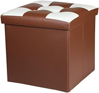 NISUNS OT02 Lether Folding Storage Ottoman Cube Foot Rest Stool Seat, 300kg Max Load, 38 x 38 x 38 cm (Light Brown/White)