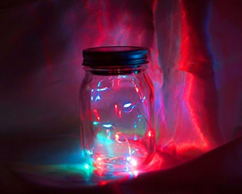 Moonlight Jar - Solar Fairy Light Jar - Flashing Rainbow Lights with Organza Ribbon and Wooden Moon Tag