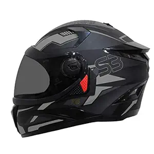 Steelbird SBH-17 Terminator ABS Material Shell Full Face Graphic Helmet Fitted with Clear Visor and Extra Smoke Visor (Medium 580 mm, Matt Black Grey)