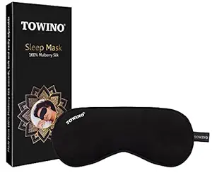TOWINO 100% Mulberry Silk Eye Mask, Super Smooth Sleep Mask And Adjustable Strap- Super Soft & Comfortable Sleep Eye Mask for Night Sleeping, Travel, Nap For Suitable for All Family Members (Black) Made In India