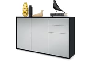 Vladon Sideboard Ben V3, Kommode mit 3 Türen und 2 Schubladen, Schwarz matt/Hellgrau Seidenmatt (117 x 74 x 36 cm)