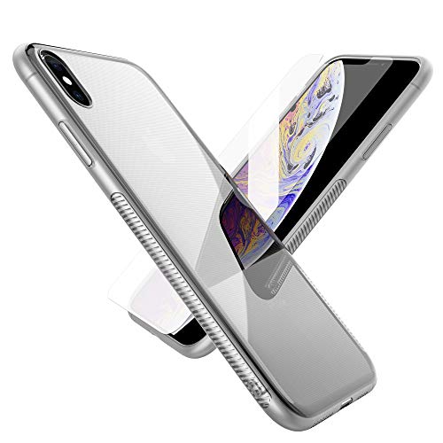 Zttopo Funda para iPhone XS MAX, (Incluye un Protector Pantalla) 6.5 Protección a Bordes de Silicona Suave y Cámara Compatible con Carga Inalámbrica Anti-Arañazos Amortiguación Transparente