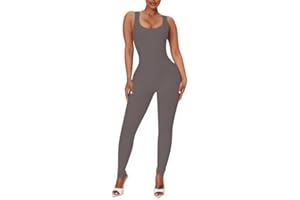 Litthing Combinaison Femme Sport, Jumpsuit de Yoga sans Manches Élastique Skinny Une Pièce Survêtements Rembourrée Sexy Gym Combishort Côtelé Barboteuses pour Fitness Jogging