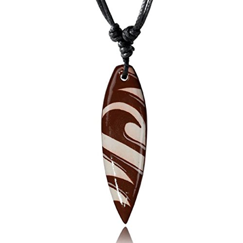 Chic-Net ® Surfer chaîne chaîne en bois Marron Blanc vagues Sono Bois Réglable Unisexe