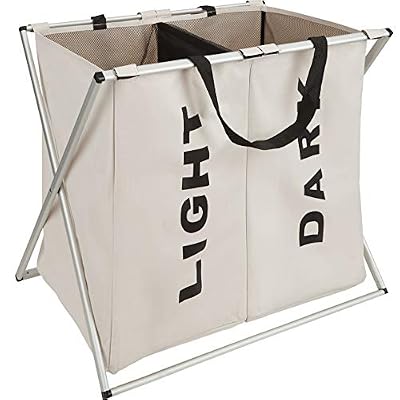 TecTake 800654 - Panier à Linge Double, Matériau résistant, Forme compacte, Pliable - diverses Couleurs au Choix (Beige | N° 402960)