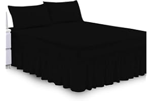 SAIME TRADING Plain Dyed Deep Fitted Valance Sheet Poly Cotton Non Iron Frill Sheets, Bed Skirts & Valances Corner Elasticated Bed Wrap (Black, Double)