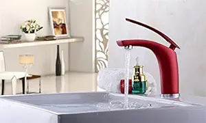 Aquieen Luxury Series Hot & Cold Basin Mixer Basin Tap (Matte Red)